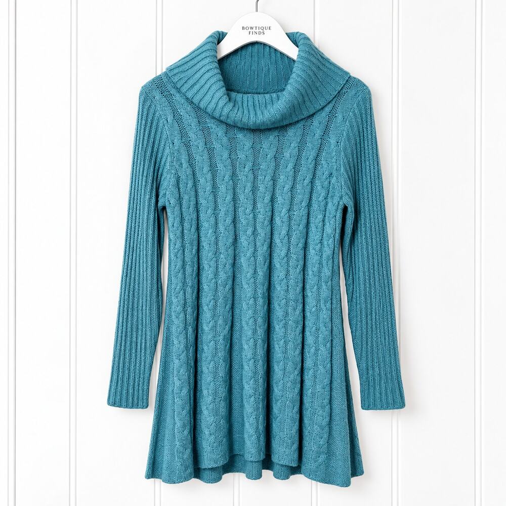 Joseph A Women's M Blue Cable Knit Cowl Neck Tunic Sweater Long Sleeve NWT